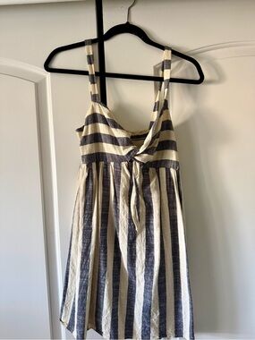 Urban Outfitters Navy and Cream Striped Tie-Front Mini Dress